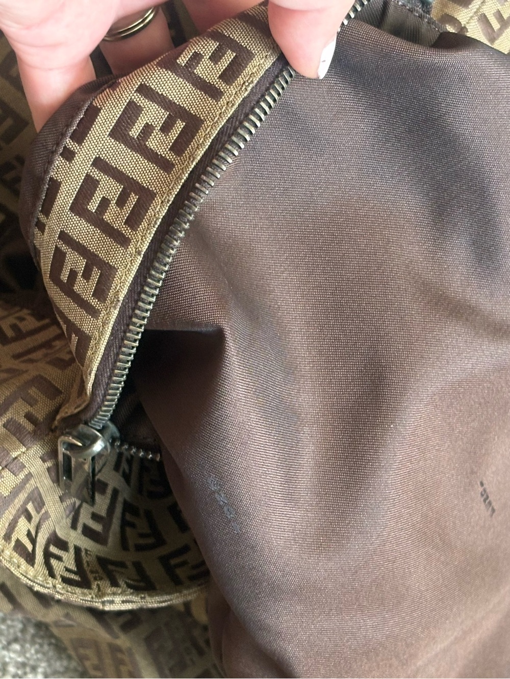 Auth Fendi Zucca Tote Bag Brown FF Monogram Canvas Shoulder Bag Vintage - Picture 11 of 15